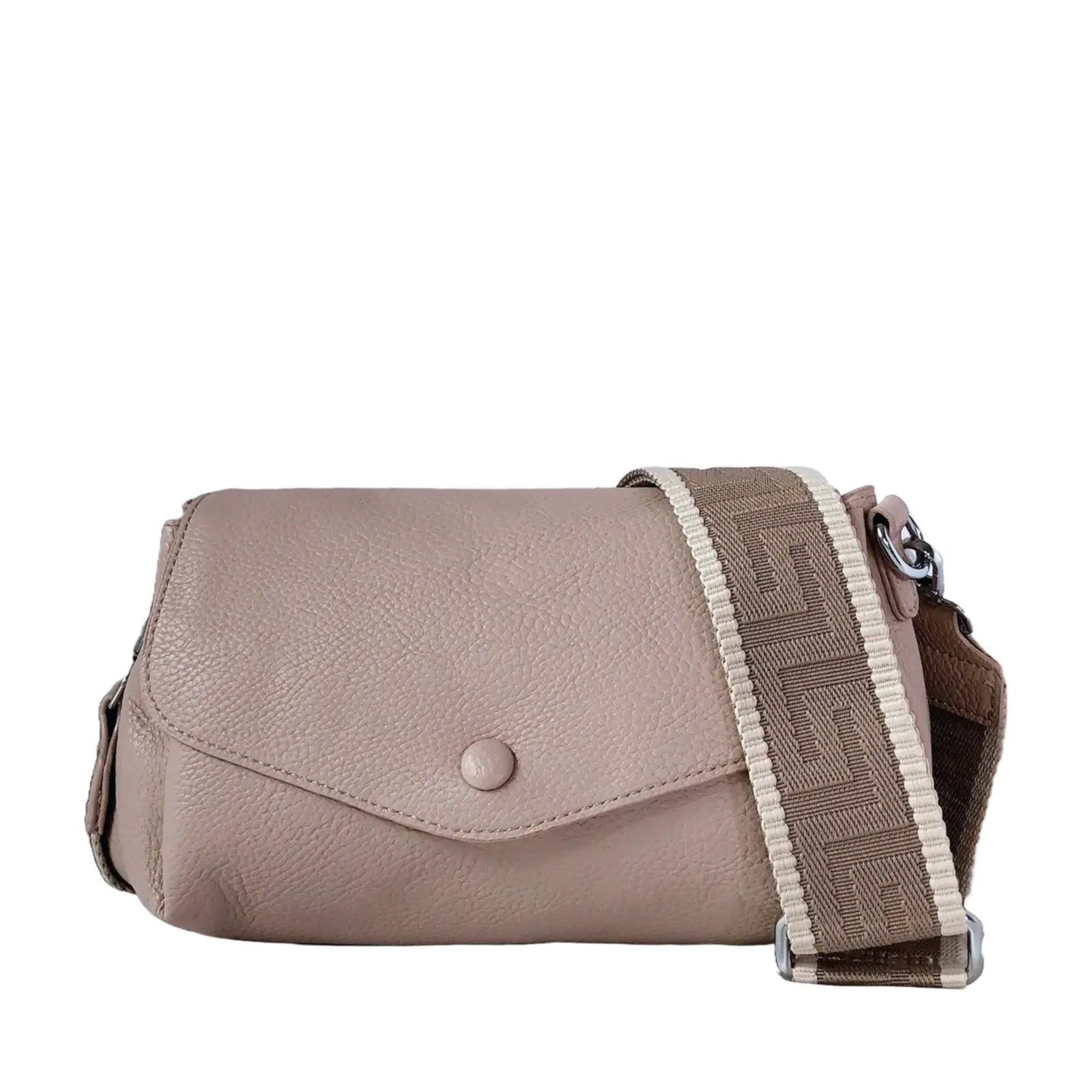 Flapover Crossbody with Patterned Canvas Strap - Image 9
