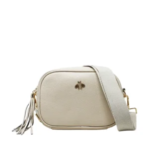 Simple Crossbody Genuine Leather Bag with Bee Decor