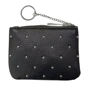 Studded PU Leather Zip Coin Purse with Keychain
