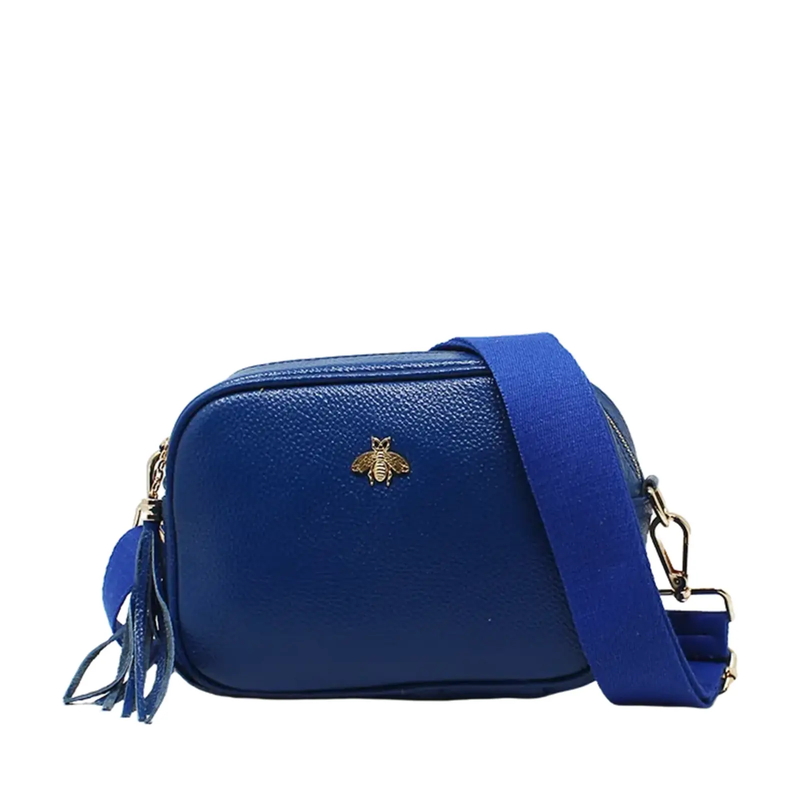 Simple Crossbody Genuine Leather Bag with Bee Decor - Image 5