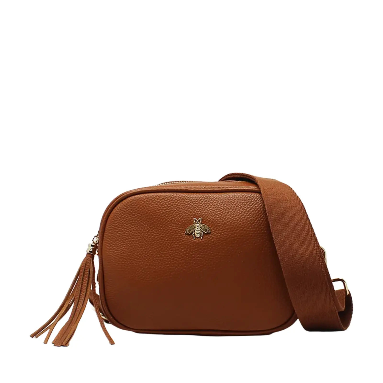Simple Crossbody Genuine Leather Bag with Bee Decor - Image 7