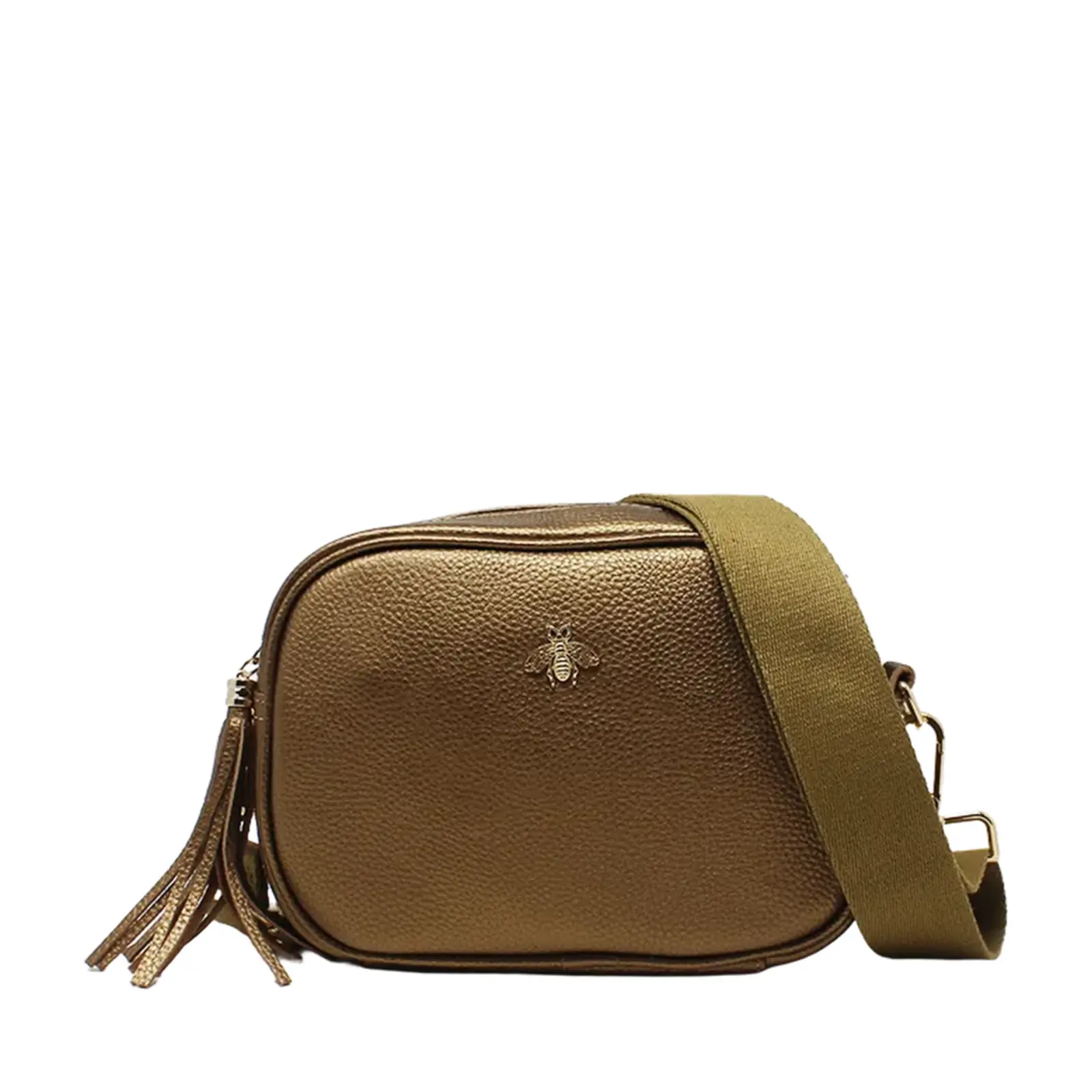 Simple Crossbody Genuine Leather Bag with Bee Decor - Image 9