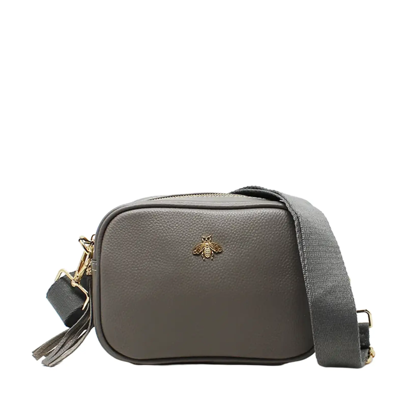 Simple Crossbody Genuine Leather Bag with Bee Decor - Image 13