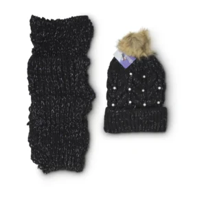 Faux Peals Pom Pom Hat and Scarf Set