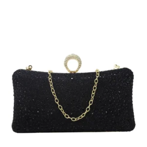 Long Diamante Clutch with Ring Top Clasp