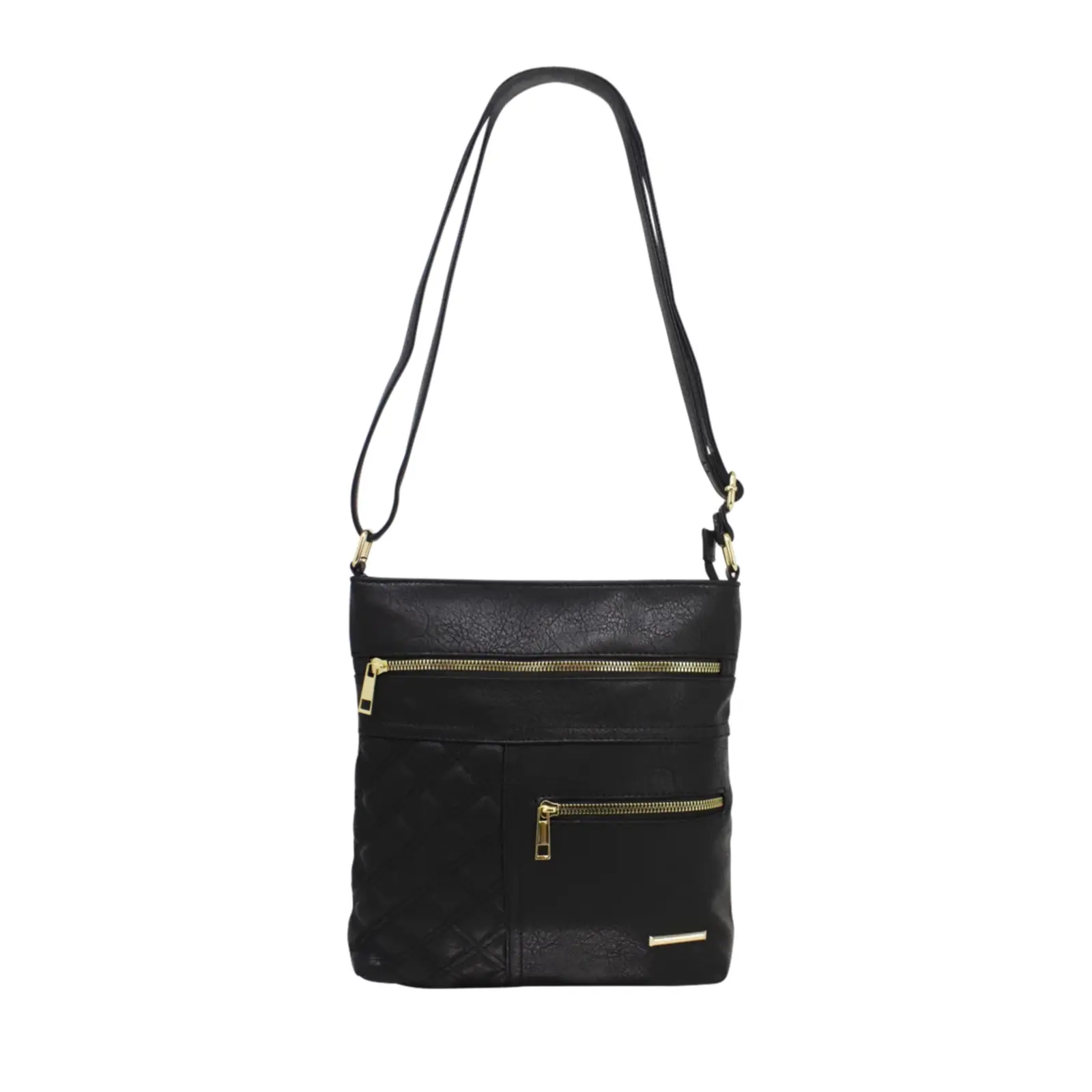 Double Front Zip Crossbody with Quilted Pattern