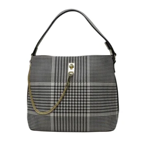 Dogtooth Patterned Chain Lock Handbag