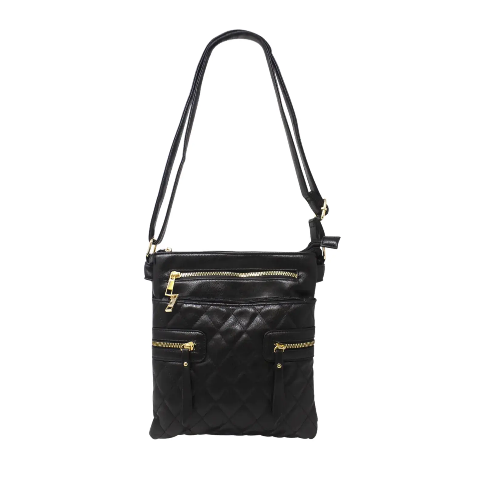 Multi-Zip Double Compartment Quilted Crossbody