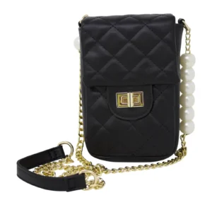 Small Quilted Mobile Pouch with Pearl Chain
