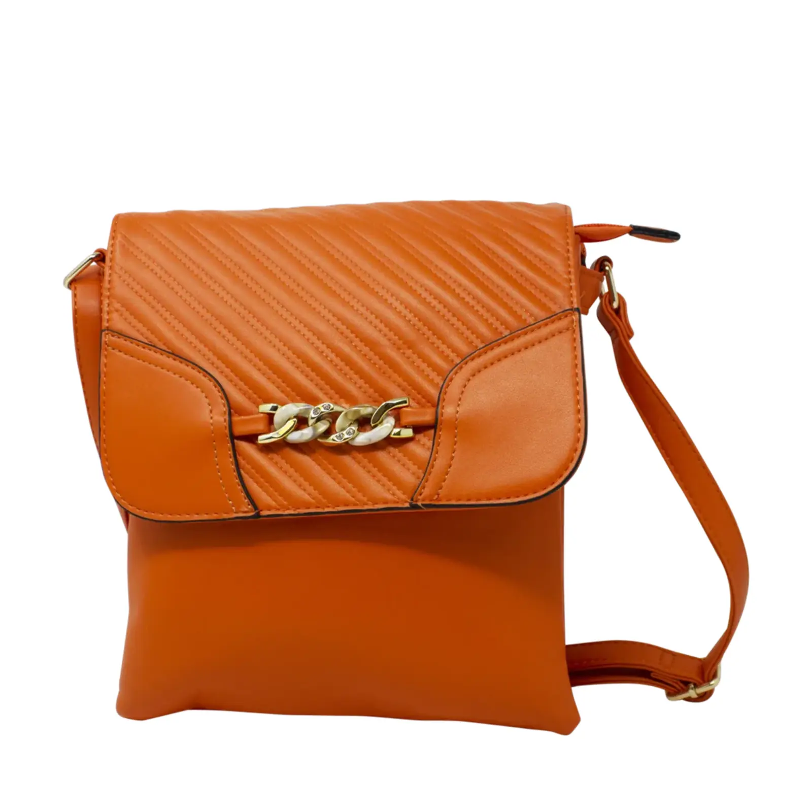 Quilted Pattern Crossbody with Front Chain Link - Image 11