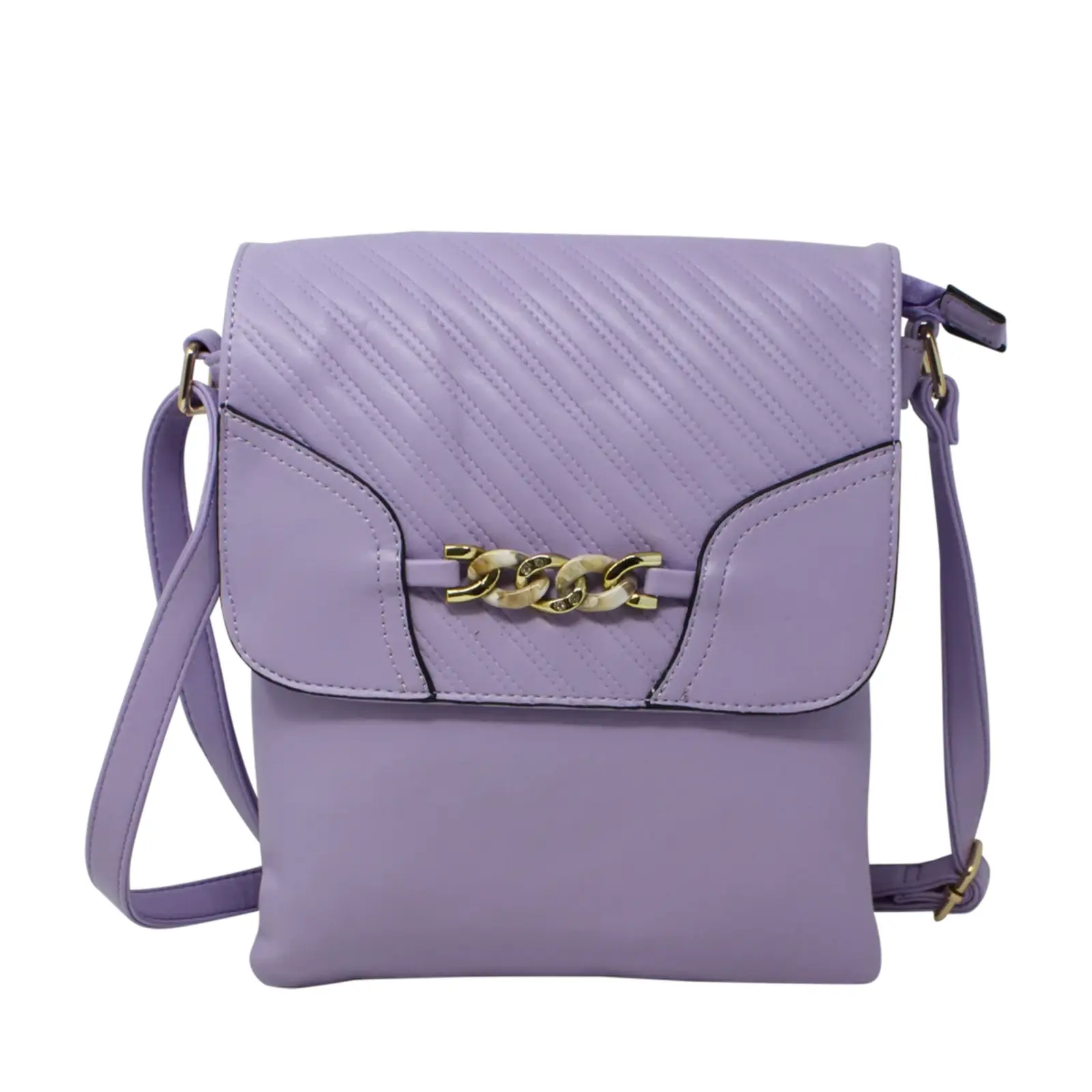 Quilted Pattern Crossbody with Front Chain Link - Image 15