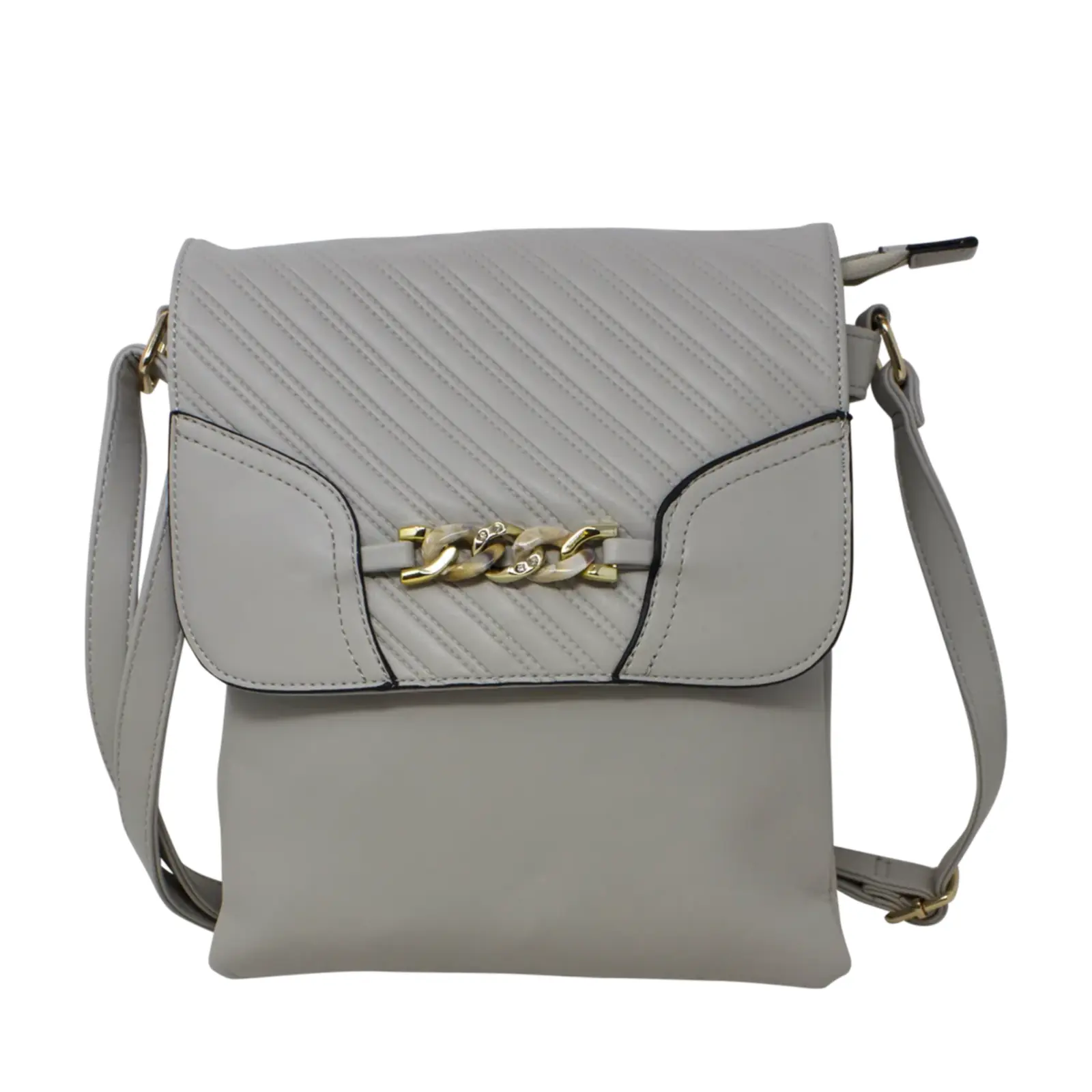 Quilted Pattern Crossbody with Front Chain Link - Image 7