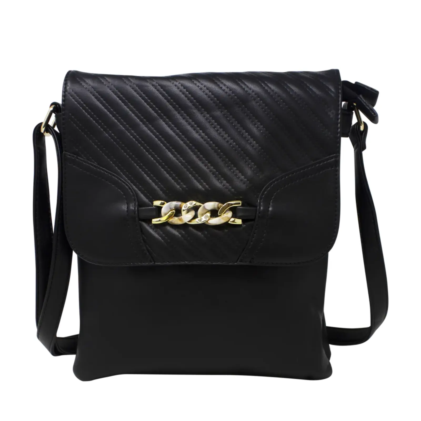 Quilted Pattern Crossbody with Front Chain Link