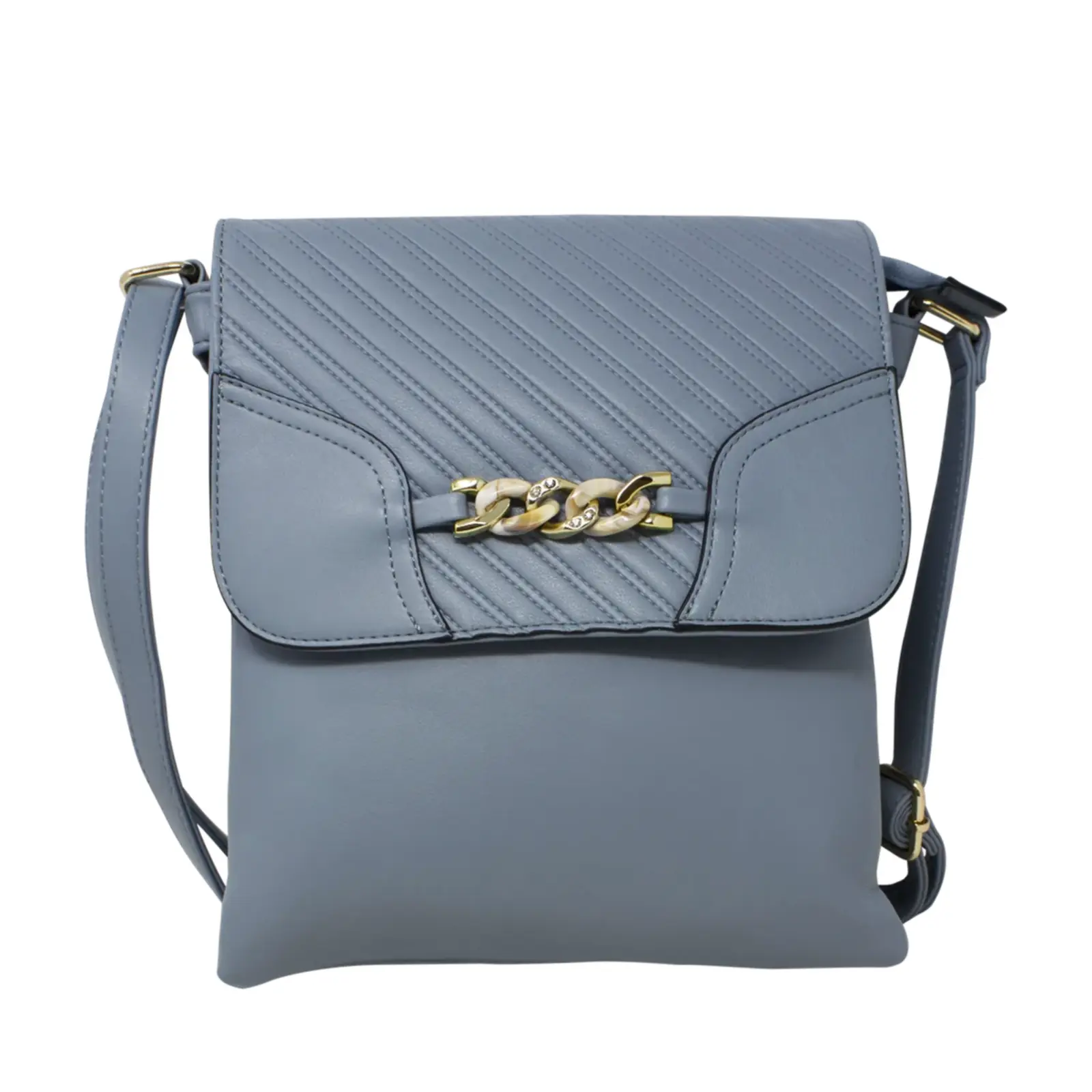 Quilted Pattern Crossbody with Front Chain Link - Image 17