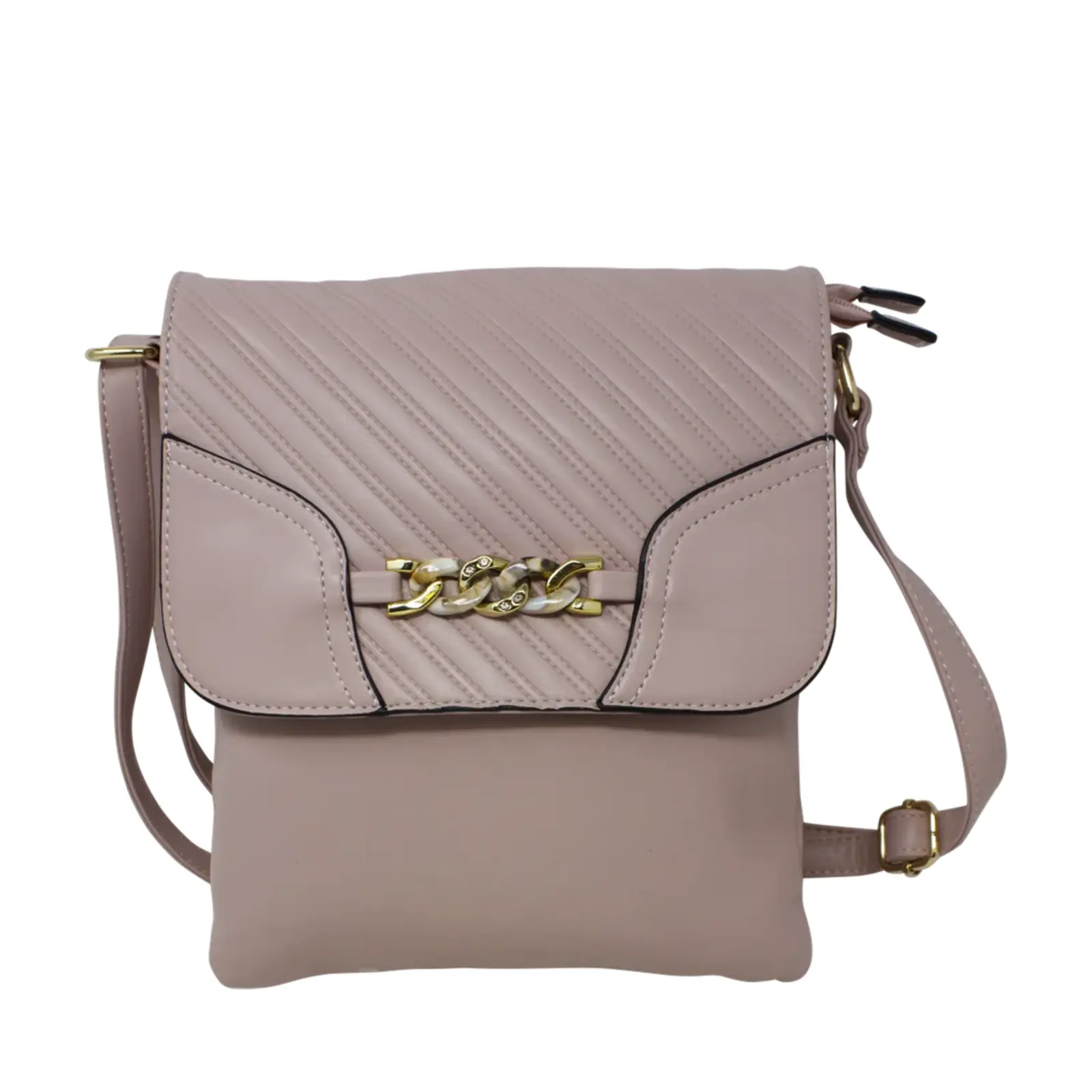 Quilted Pattern Crossbody with Front Chain Link - Image 13