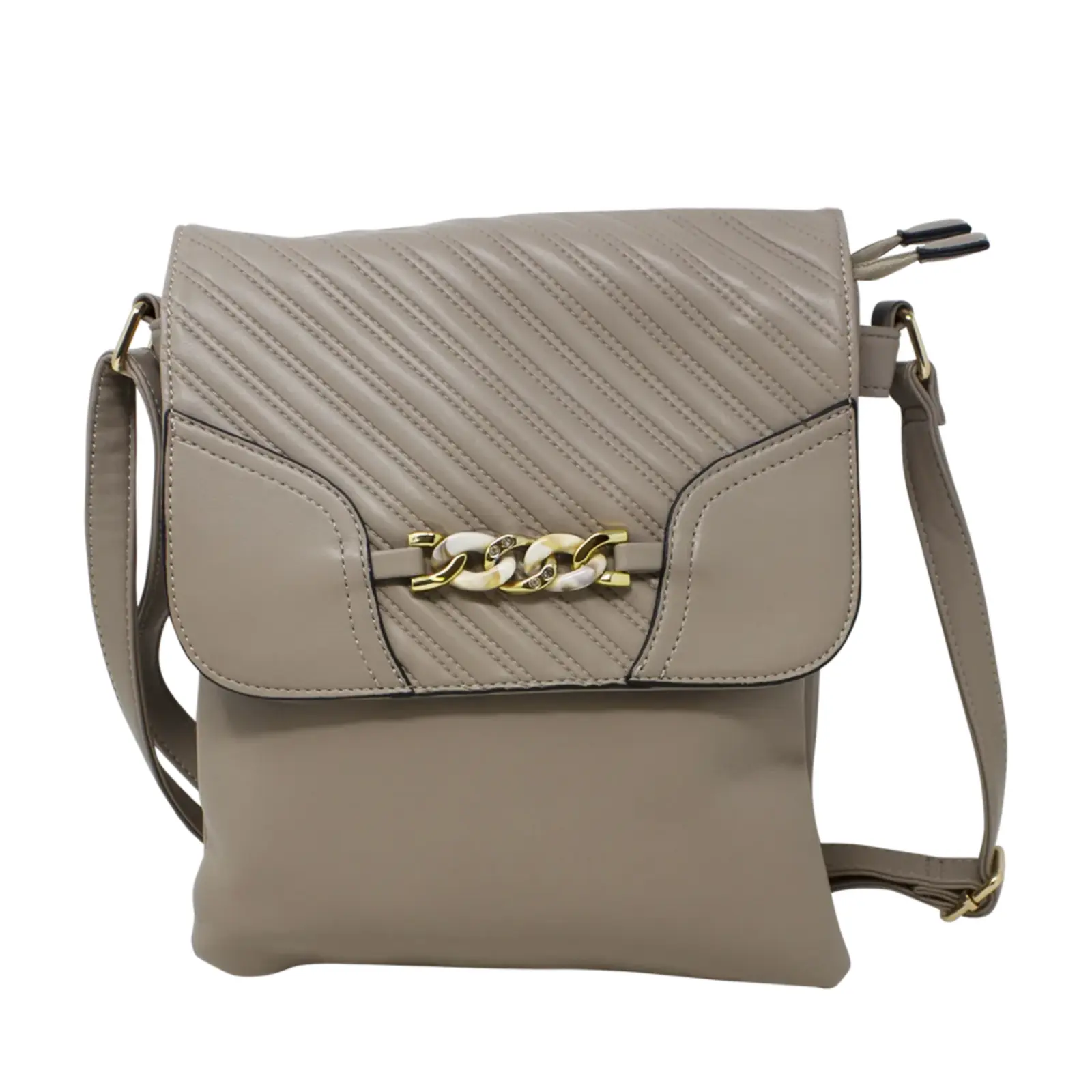 Quilted Pattern Crossbody with Front Chain Link - Image 9