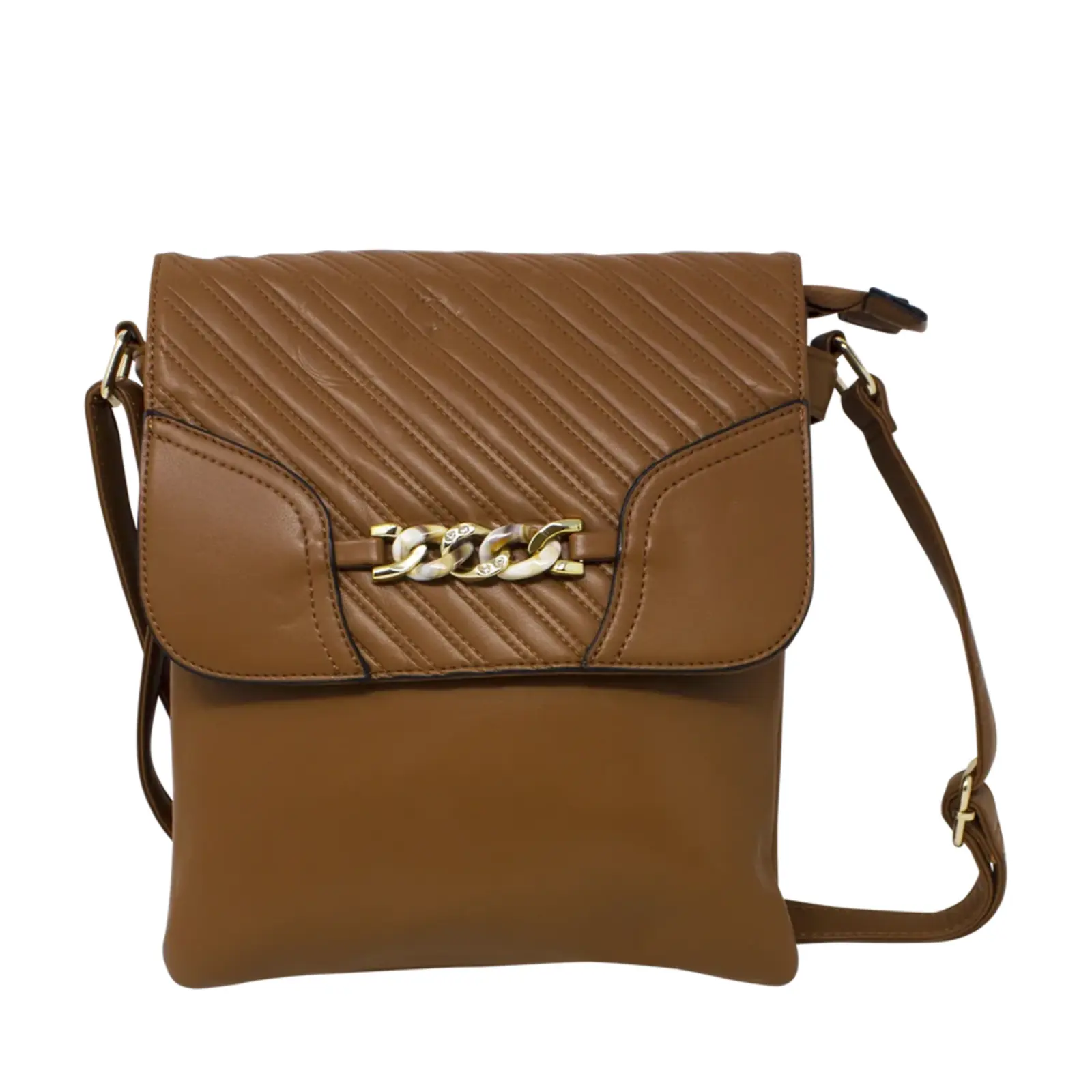 Quilted Pattern Crossbody with Front Chain Link - Image 3