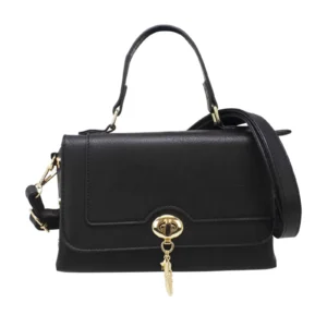 Twist Closure Flap-Over Handle Bag with a Detached Strap