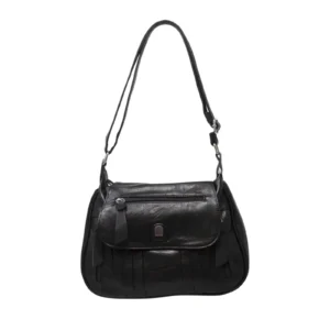 Classic PU Leather Zipped Flap Crossbody Bag