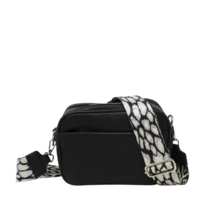 Plain Double Zips Crossbody with Patterned Strap