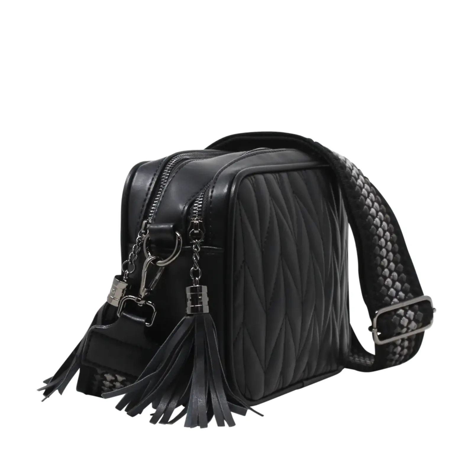 Duo-Pockets Camera Bag with Stitched Chevron Pattern - Image 3