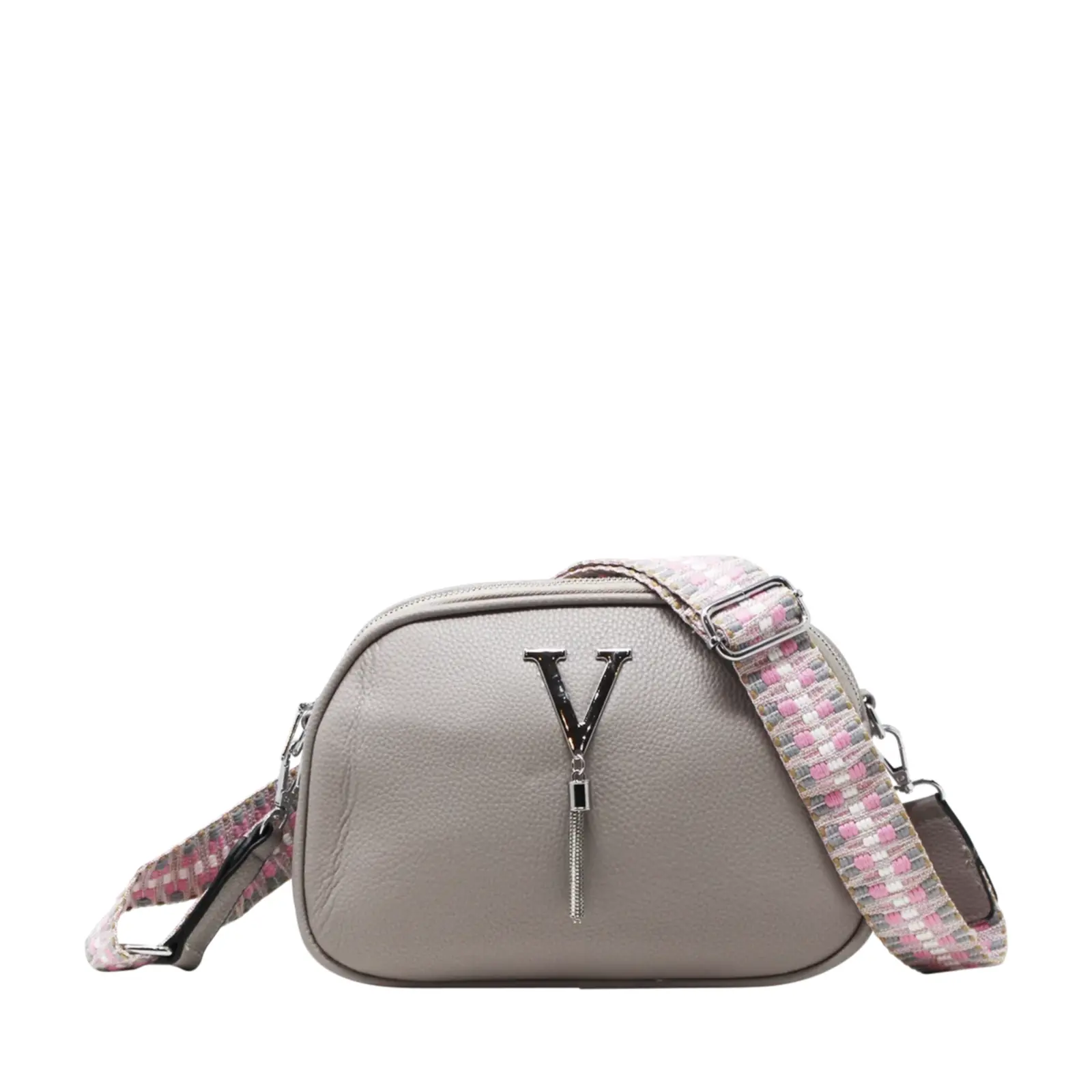 Small V-tag Crossbody Bag with a Canvas Strap - Image 15