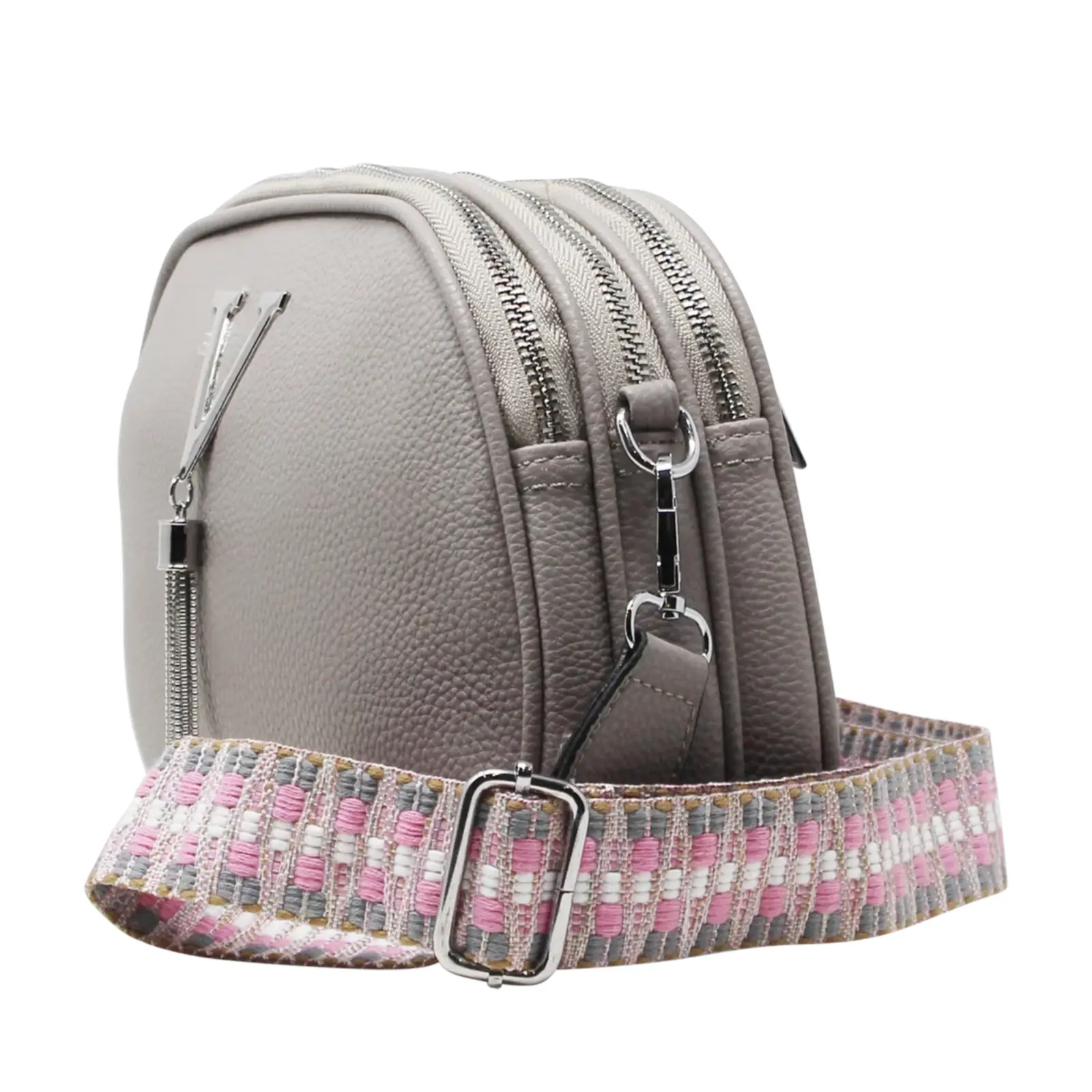 Small V-tag Crossbody Bag with a Canvas Strap - Image 16