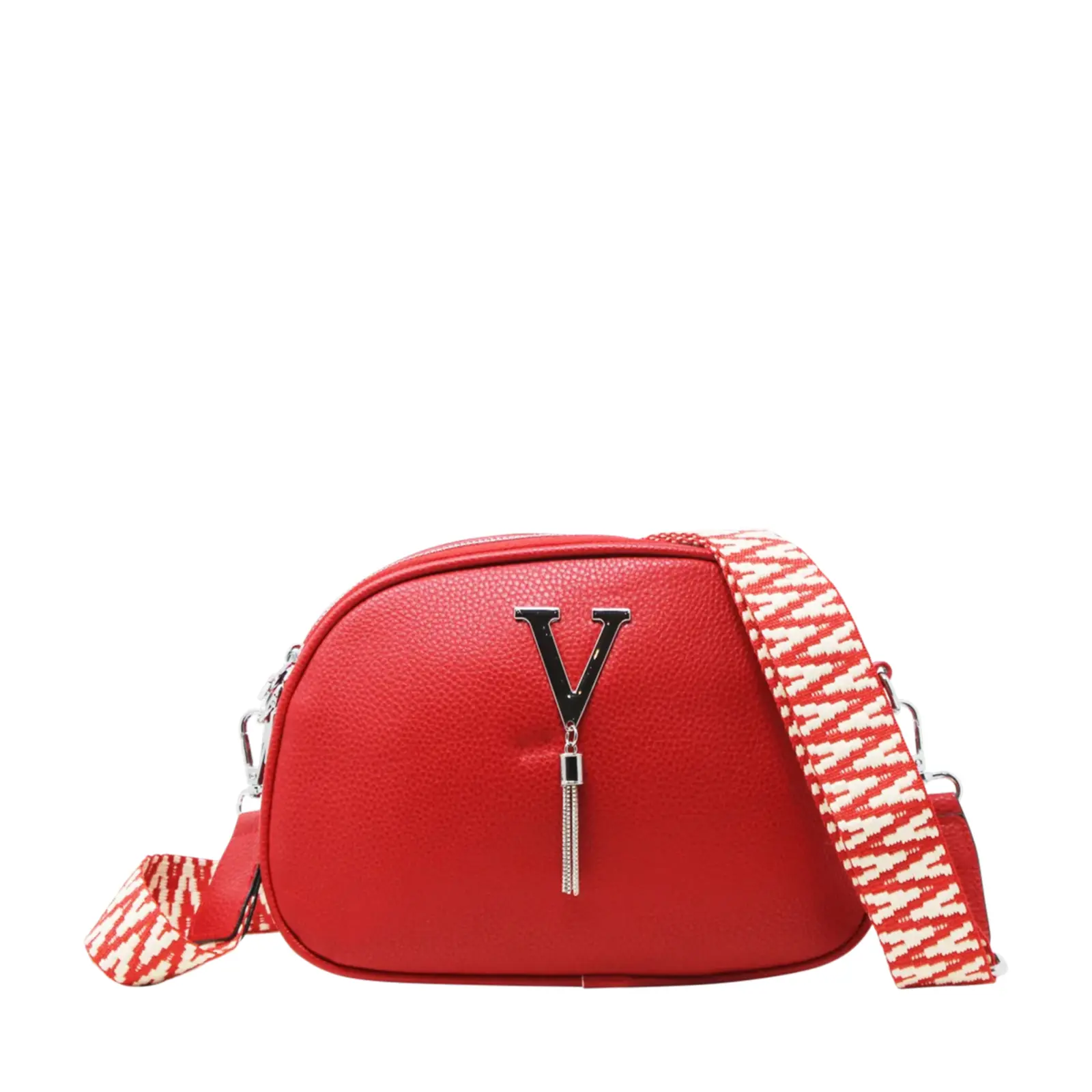 Small V-tag Crossbody Bag with a Canvas Strap - Image 19