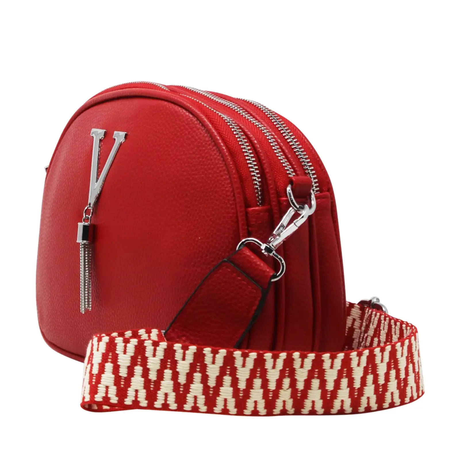 Small V-tag Crossbody Bag with a Canvas Strap - Image 20