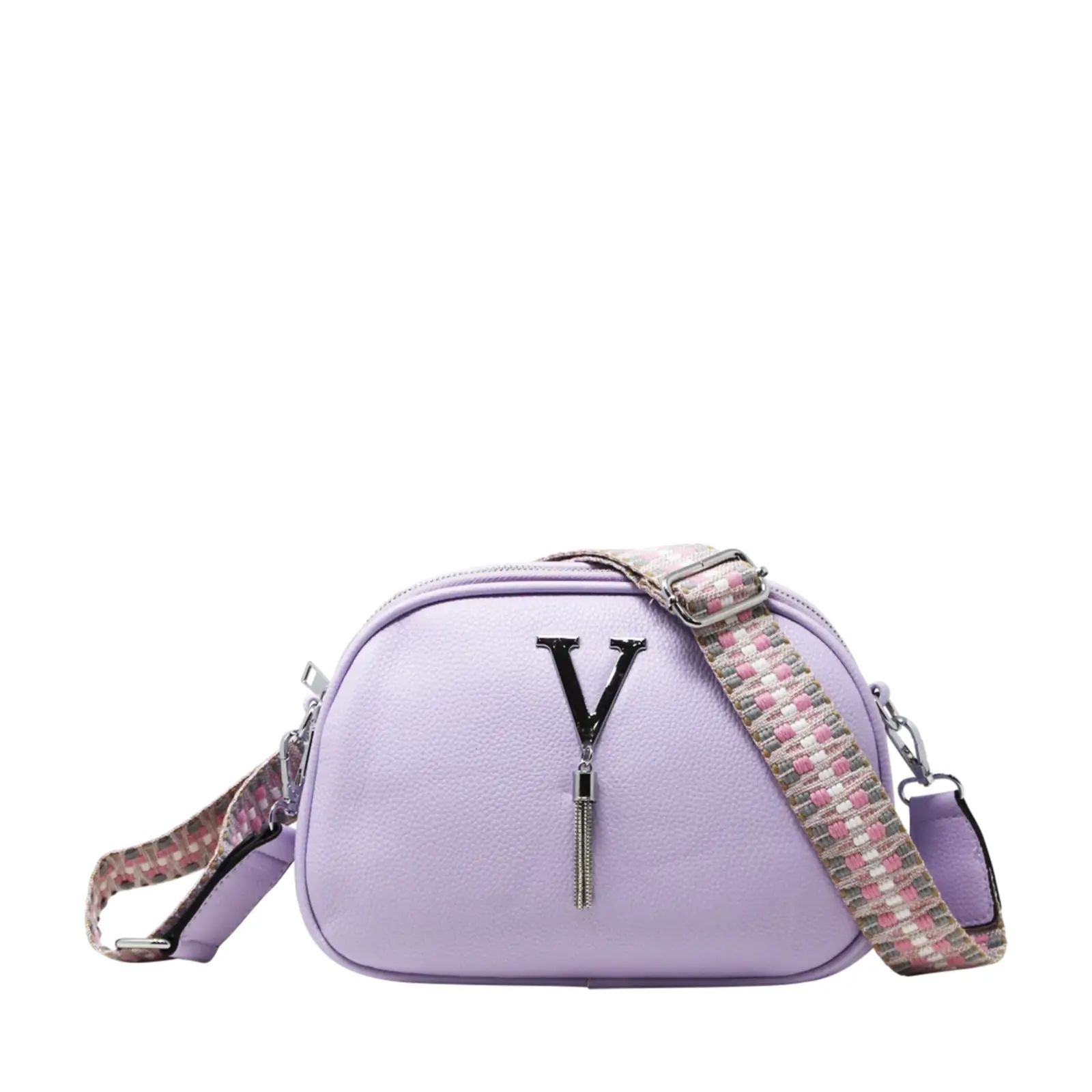 Small V-tag Crossbody Bag with a Canvas Strap - Image 11