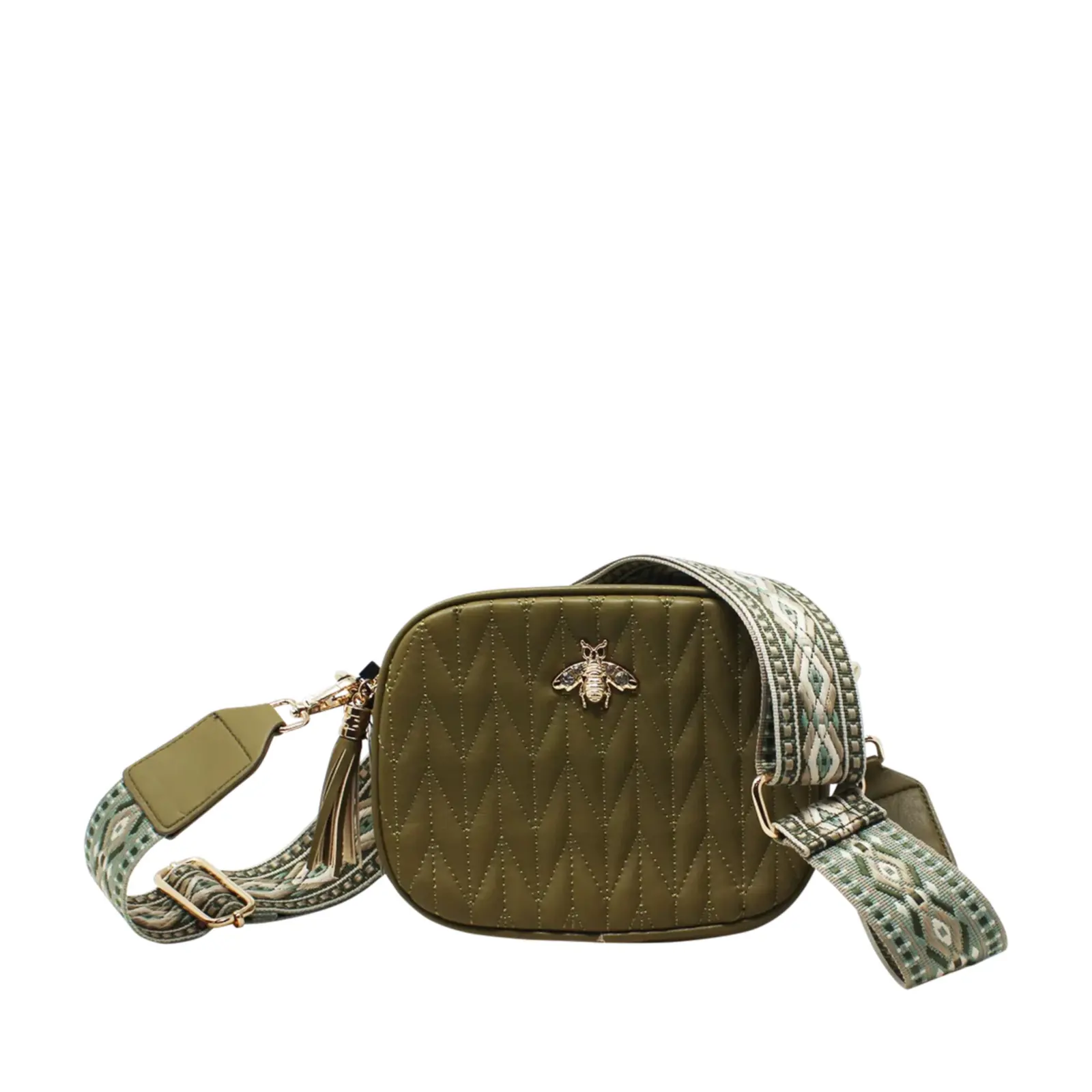 Small Stitched Camera Bag with Bee & Canvas Strap - Image 9