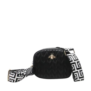 Small Stitched Camera Bag with Bee & Canvas Strap