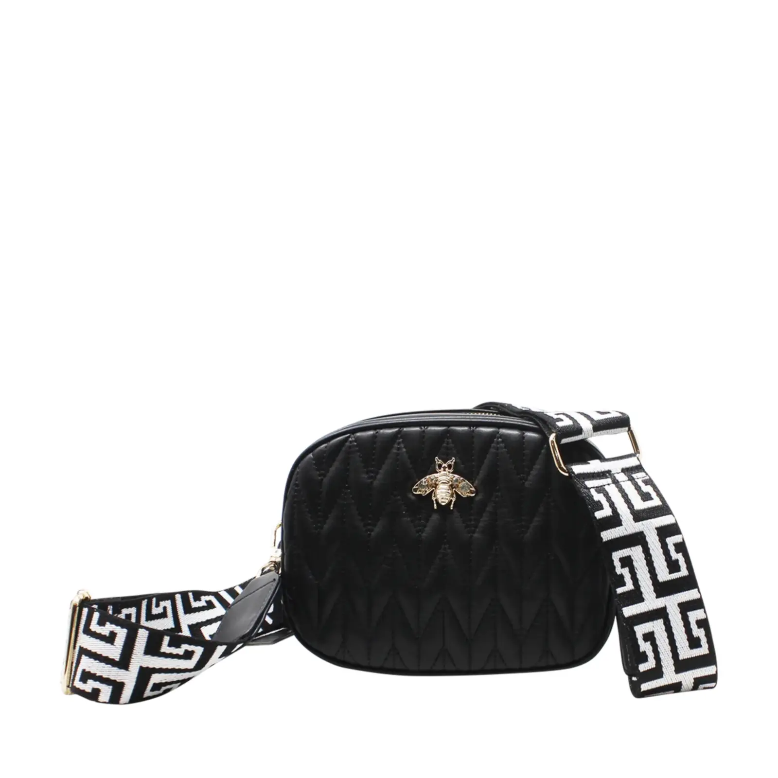 Small Stitched Camera Bag with Bee & Canvas Strap