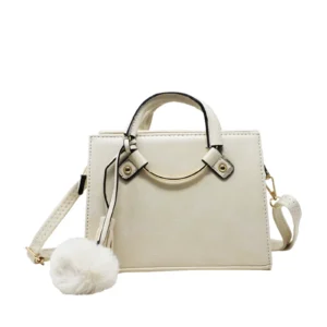 Multi-Compartment Handle Bag with Pom Pom Charm