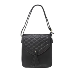 Quilted Front Flap Tassel Crossbody