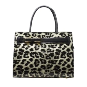 Patent PU Leather Tote with Leopard Print Tote with Bow