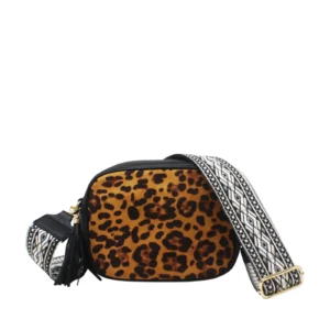 Leopard Print Crossbody Bag with Canvas Strap