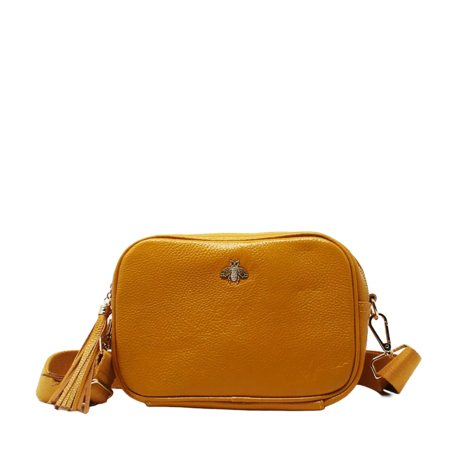 Double Zipper Genuine Leather Camera Bag with Bee - Image 23