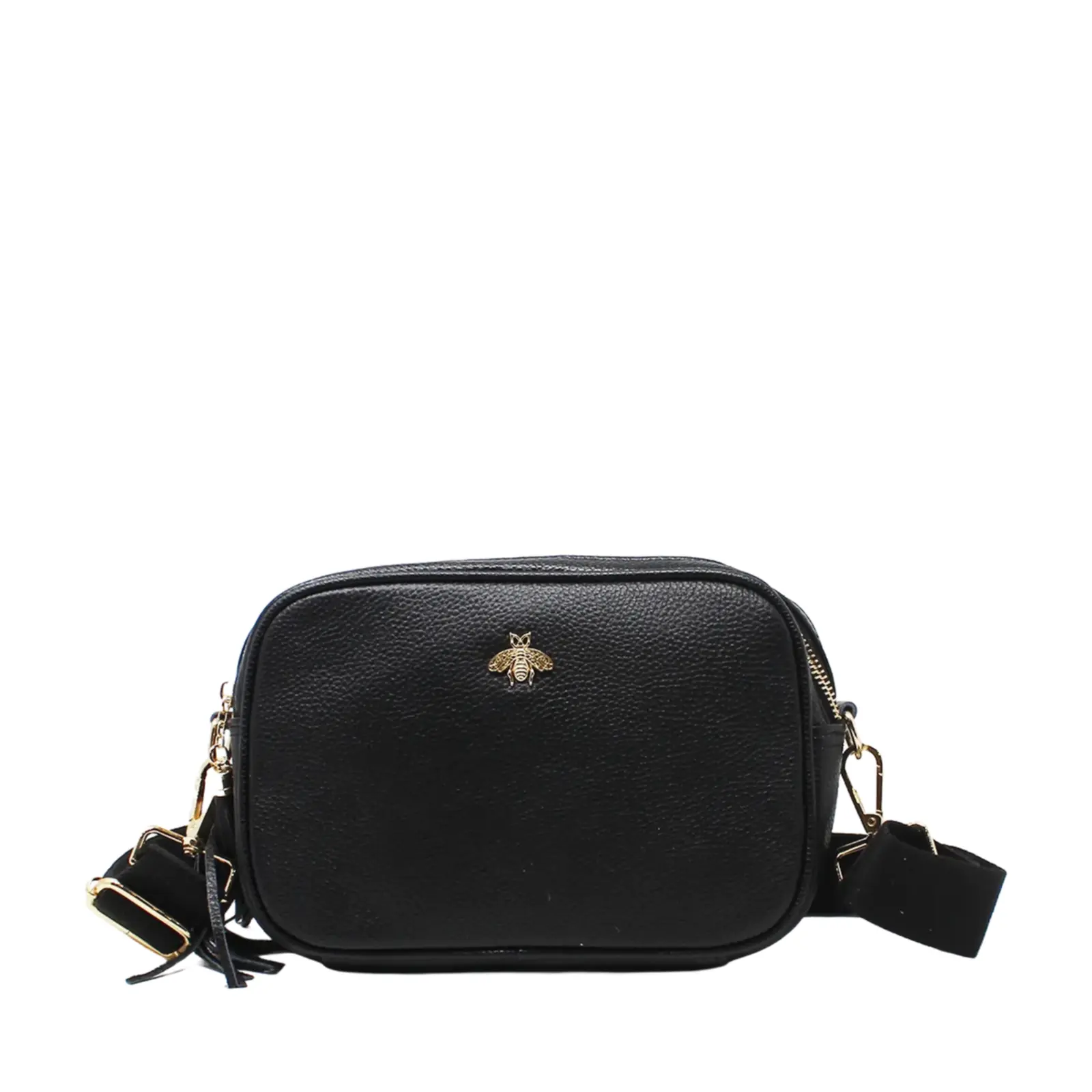 Double Zipper Genuine Leather Camera Bag with Bee - Image 3
