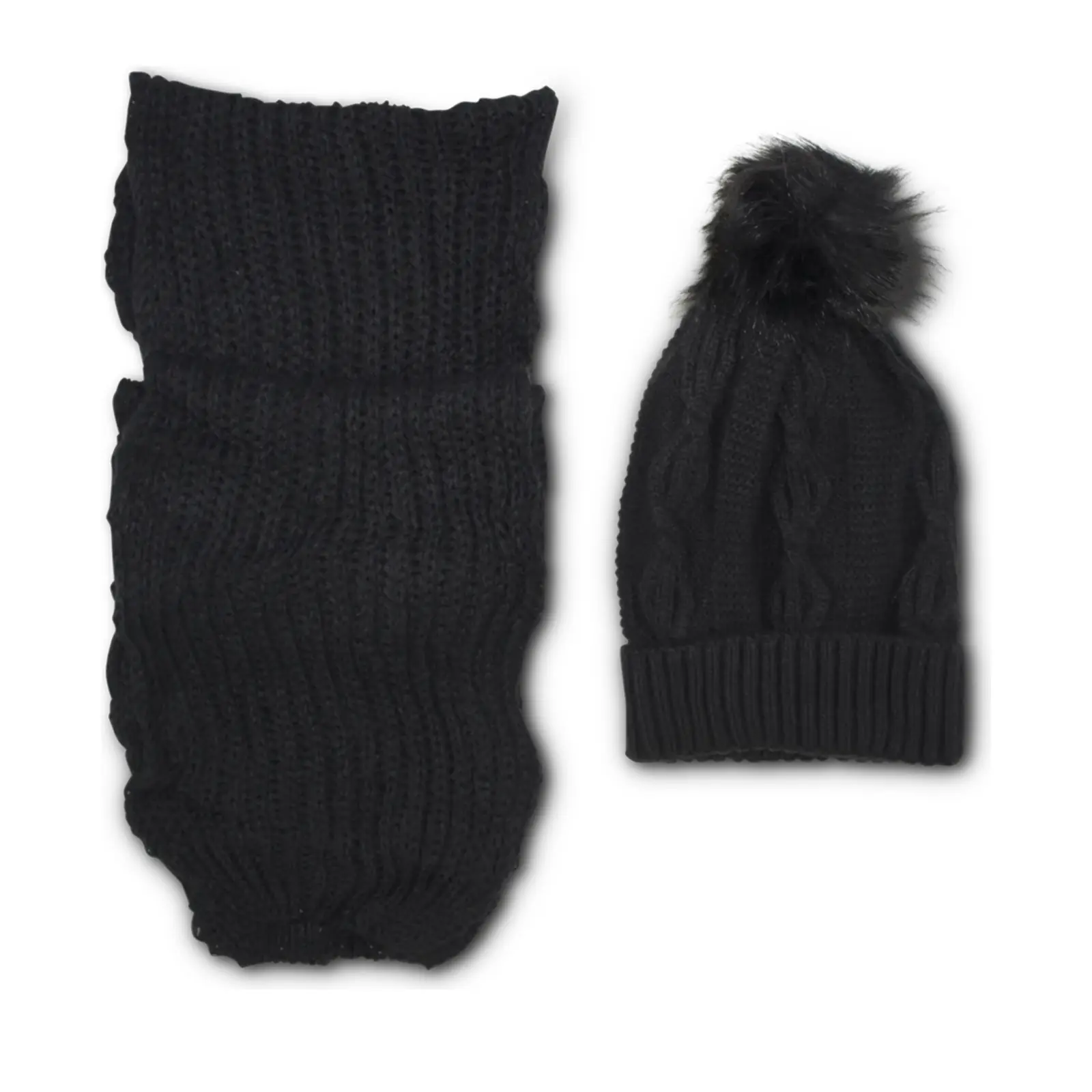 Plain Pom Pom Hat & Scarf Set