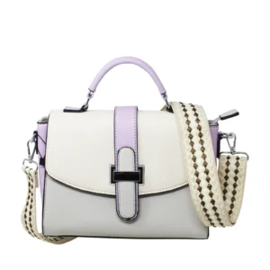 Small Colour Contrast Satchel with Patterned Canvas Strap