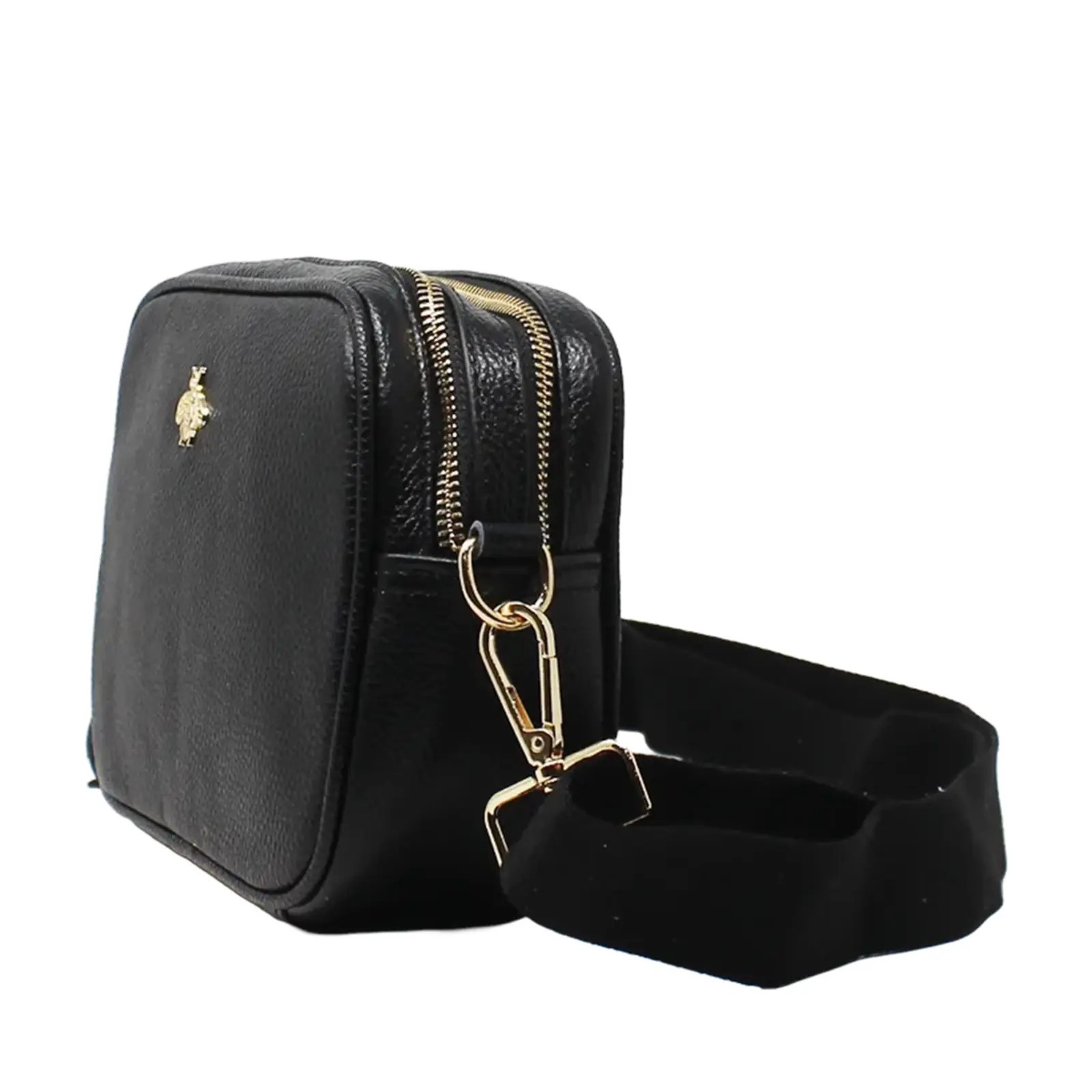 Double Zipper Genuine Leather Camera Bag with Bee - Image 4