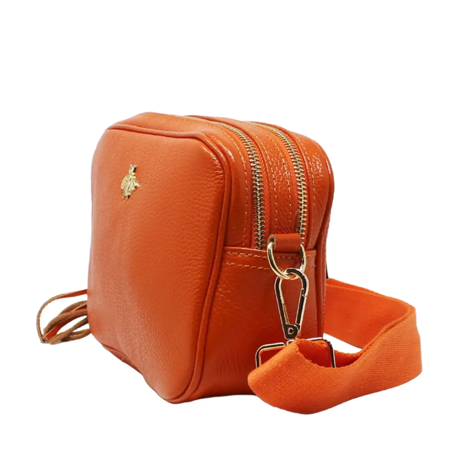 Double Zipper Genuine Leather Camera Bag with Bee - Image 16