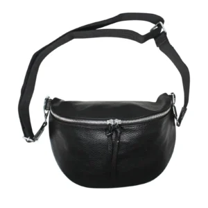 Round Shoulder Bag with Patterned Canvas Strap