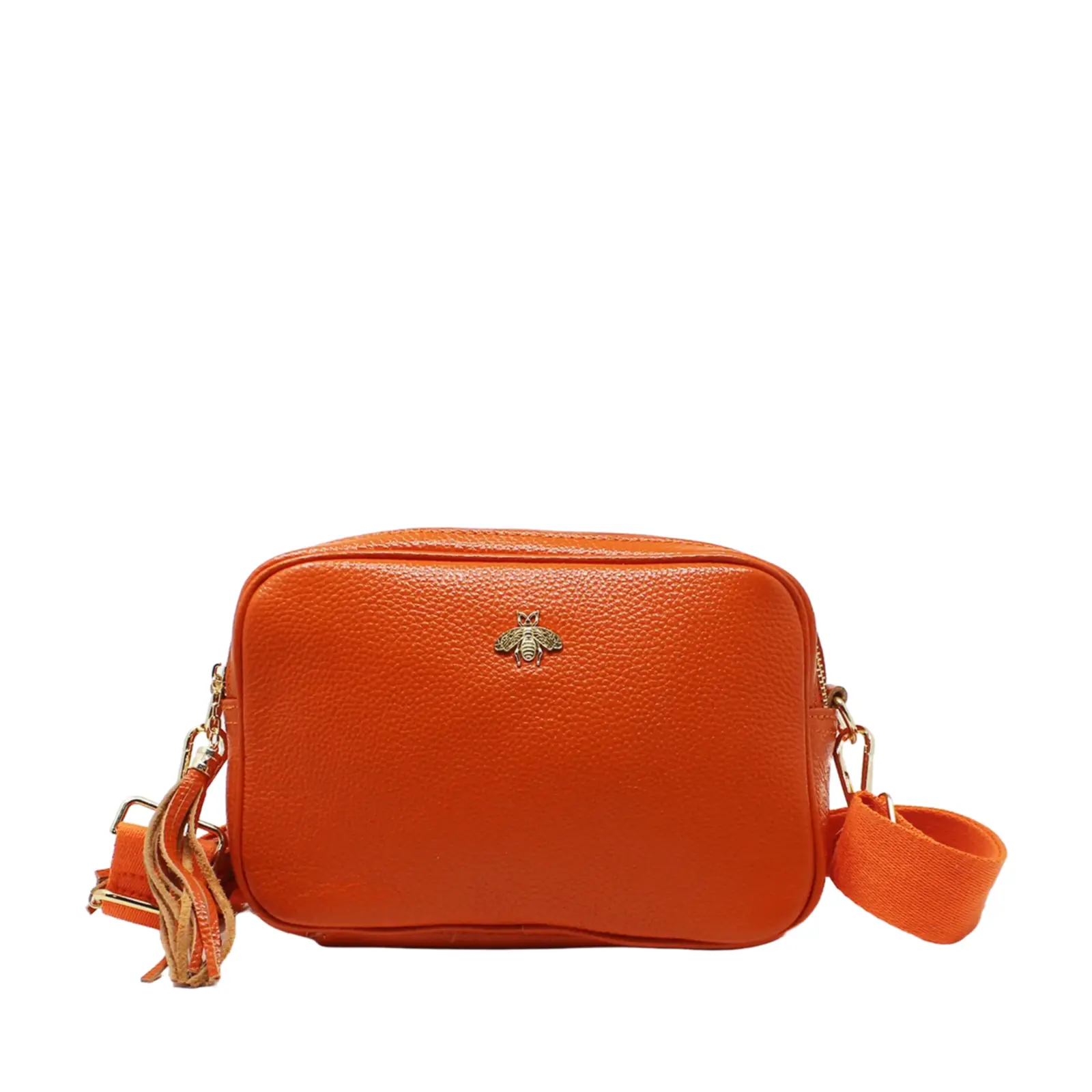 Double Zipper Genuine Leather Camera Bag with Bee - Image 15