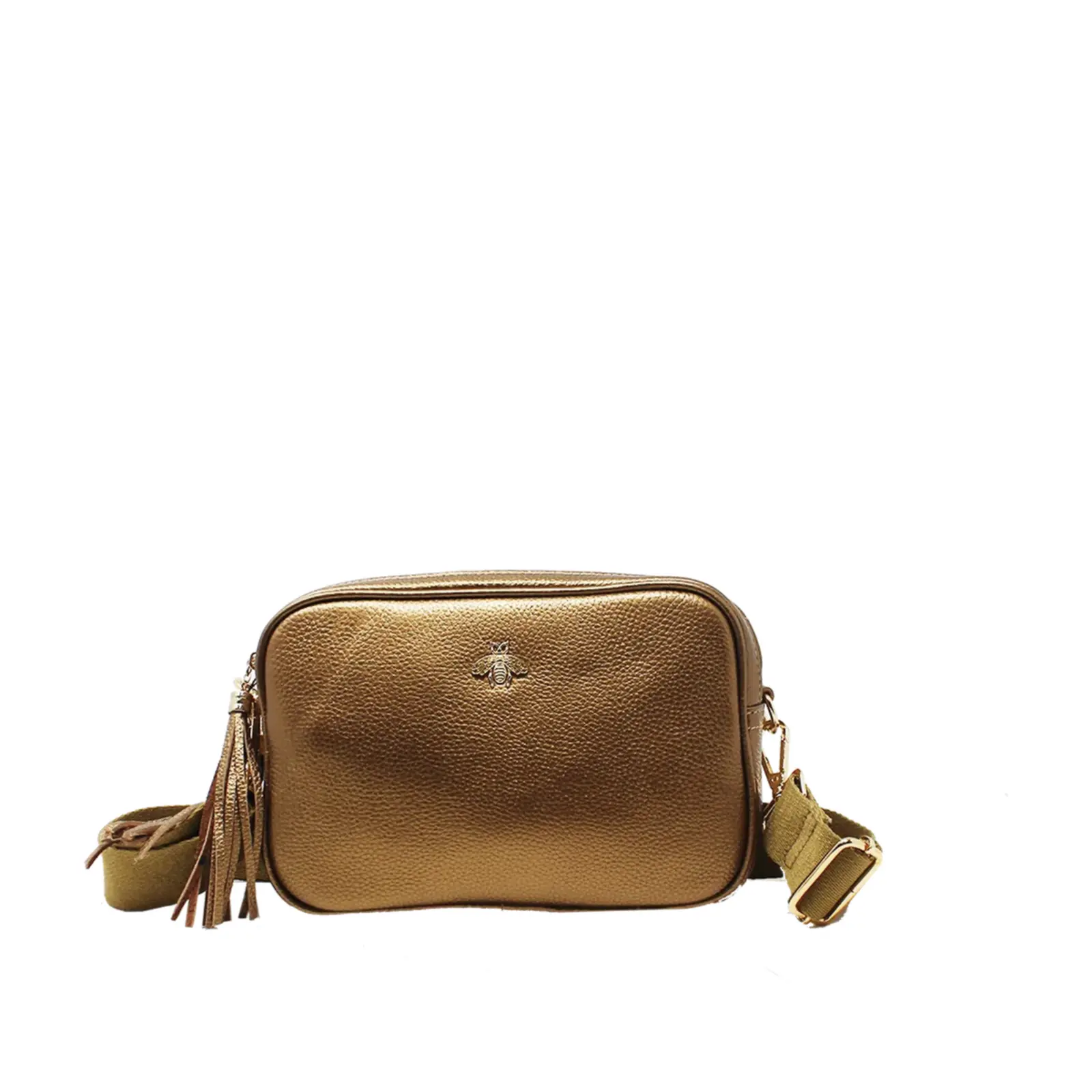 Double Zipper Genuine Leather Camera Bag with Bee - Image 9