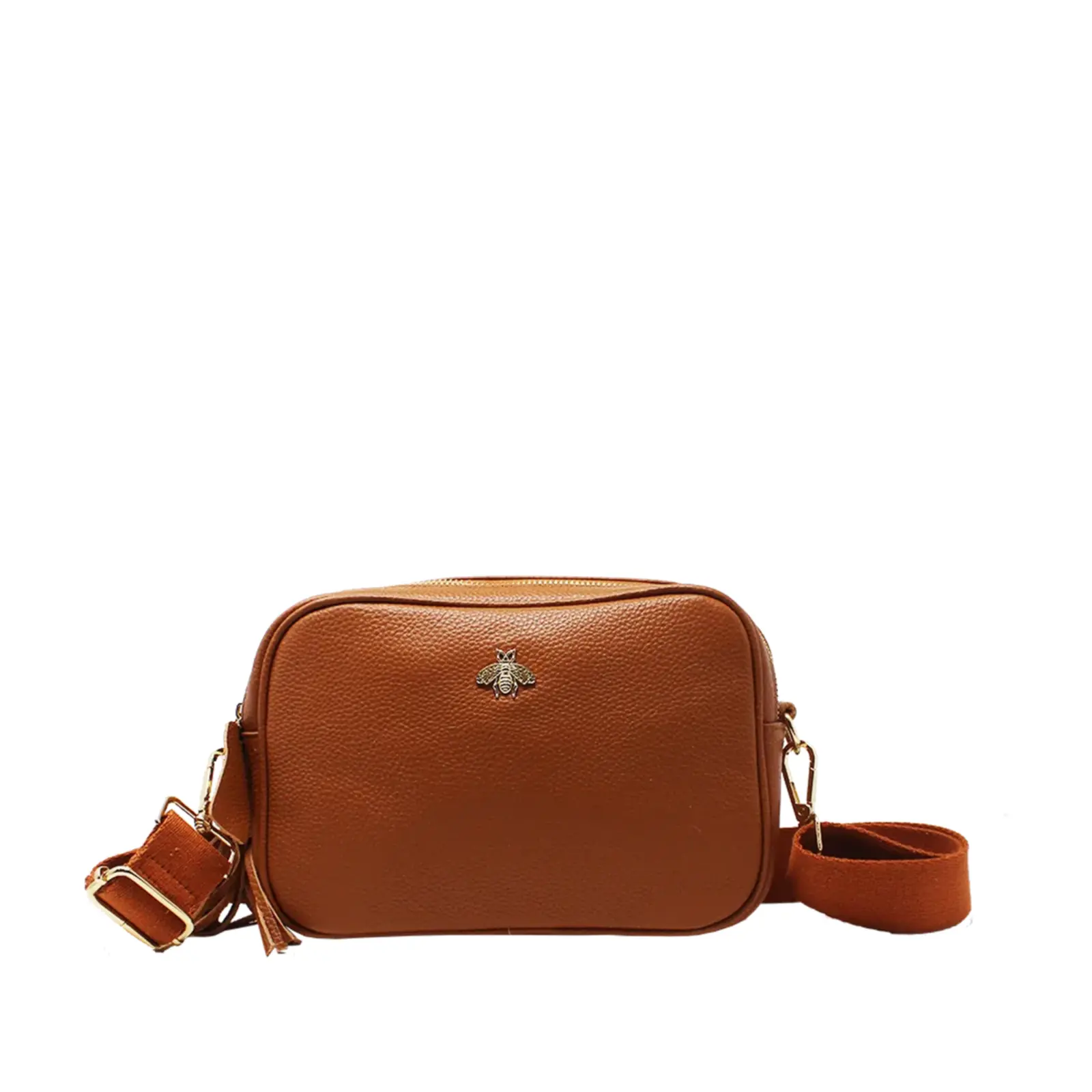 Double Zipper Genuine Leather Camera Bag with Bee - Image 7