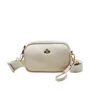 Tri-Zip Genuine Leather Clutch Bee Bag with Crossbody Strap
