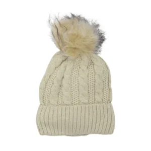 Braided Pattern Pompom Beanie