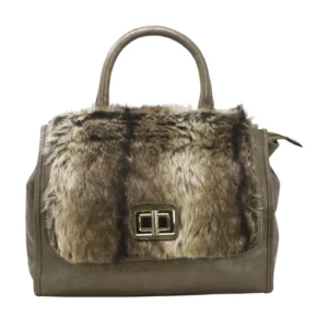 Double Handles Tote Bag with a Faux Fur Flap-Over